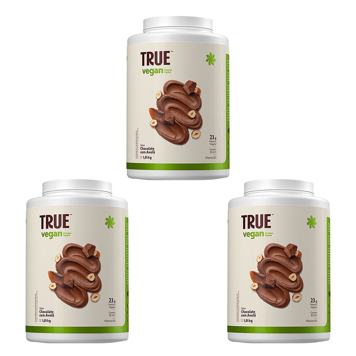 Kit 3X True Vegan Prote�na Vegetal - 1810g Chocolate com Avel� - True Source