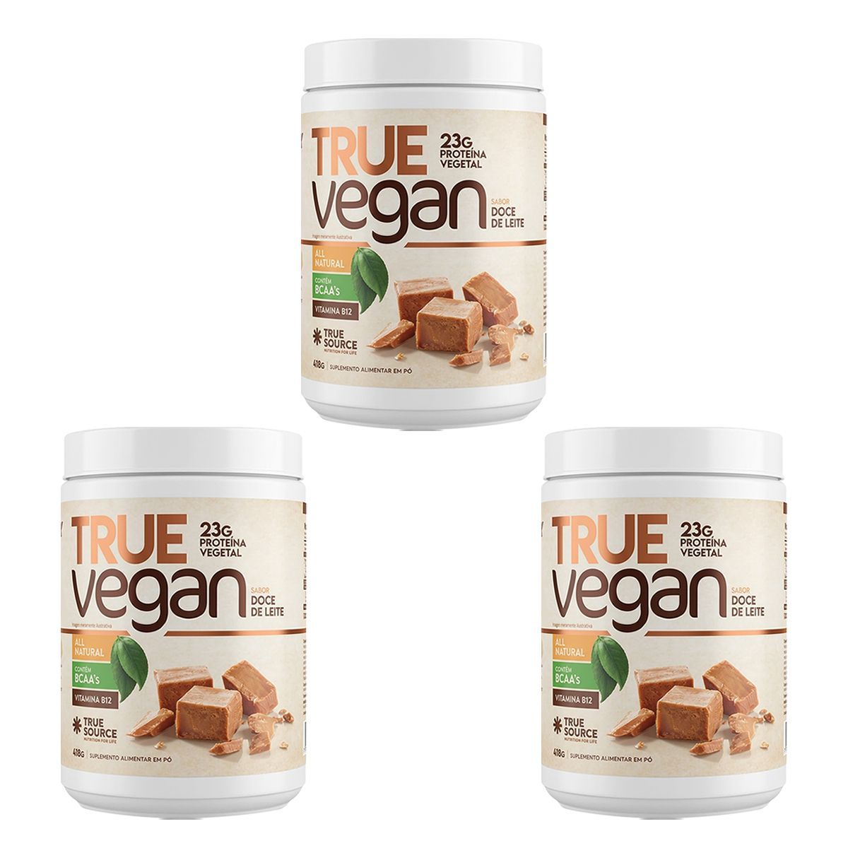 Kit 3X True Vegan Prote�na Vegetal - 418g Doce de Leite - True Source