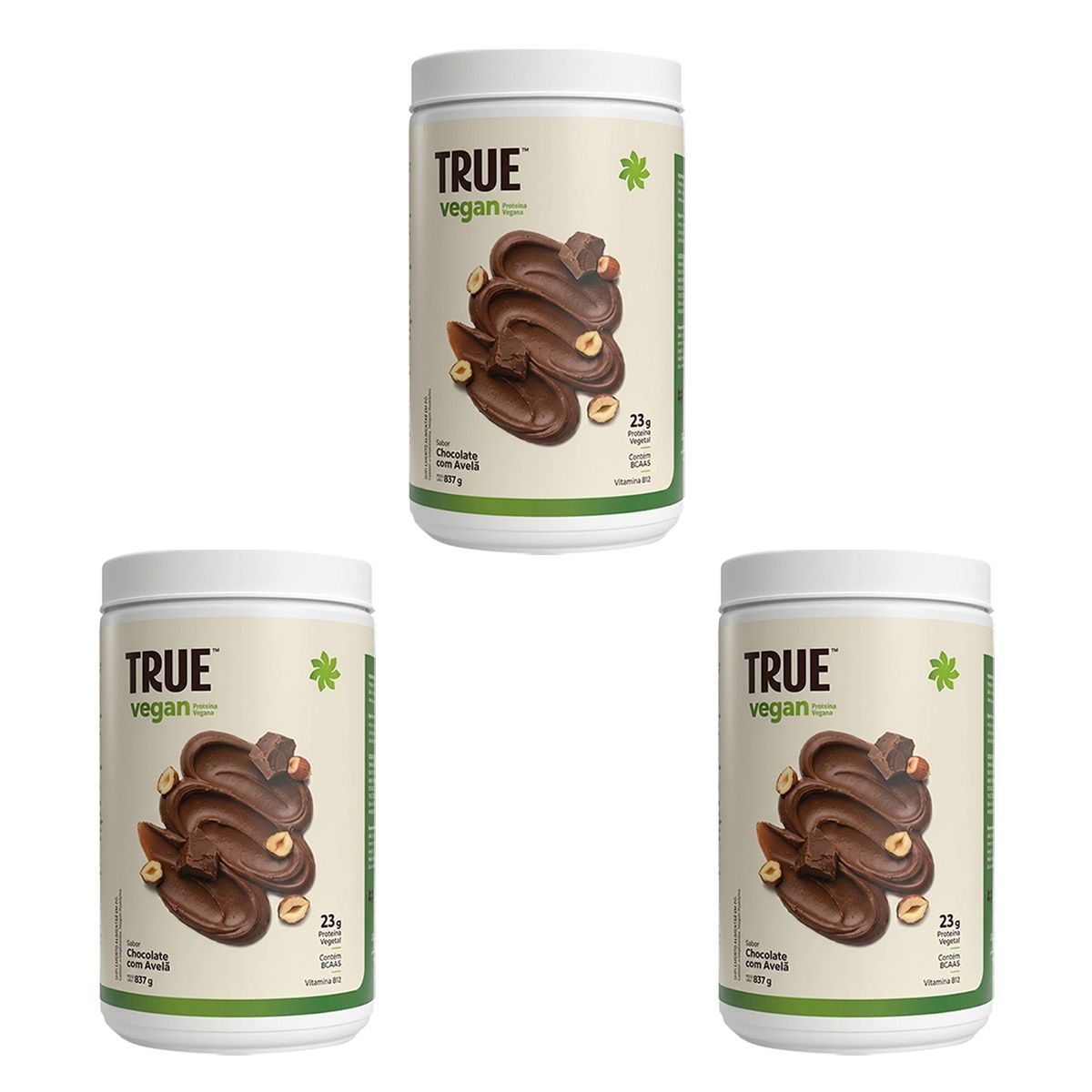 Kit 3X True Vegan Prote�na Vegetal - 837g Chocolate com Avel� - True Source
