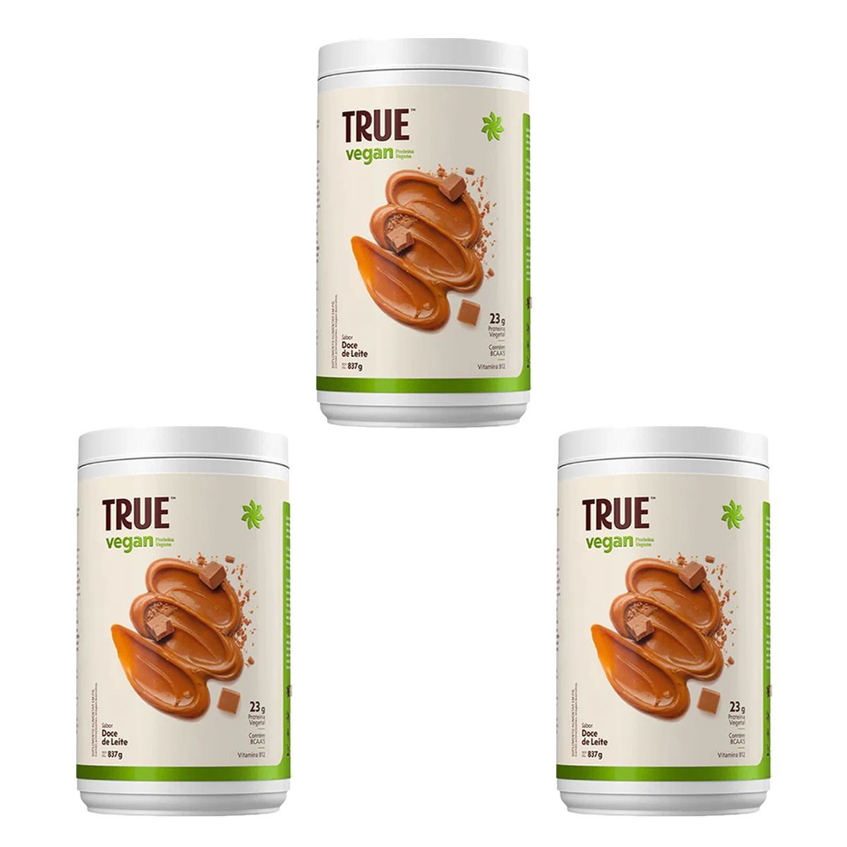 Kit 3X True Vegan Prote�na Vegetal - 837g Doce de Leite - True Source