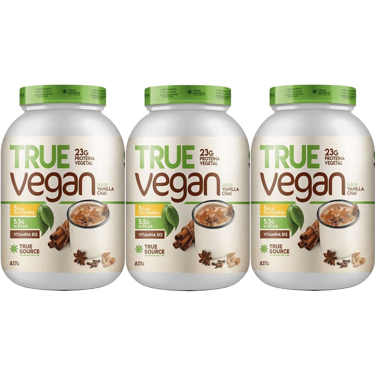 Kit 3X True Vegan Prote�na Vegetal - 837g Vanilla Chai - True Source
