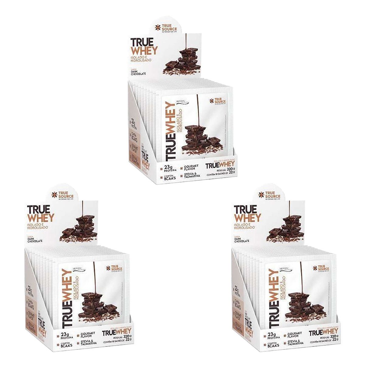 Kit 3X True Whey Hidrolisado e Isolado - 10 Sach�s 32g Dark Chocolate - True Source