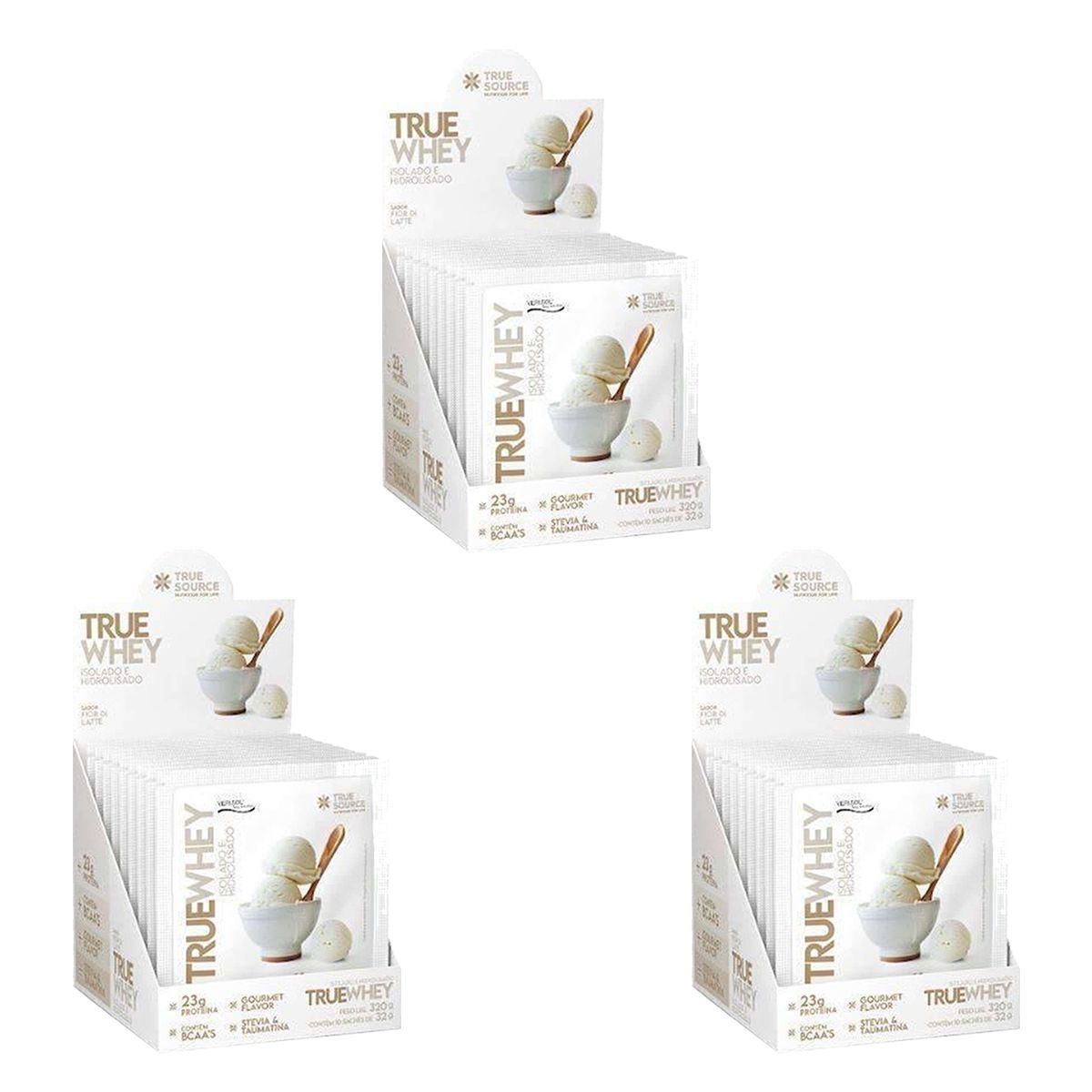 Kit 3X True Whey Hidrolisado e Isolado - 10 Sach�s 32g Fior di Latte - True Source