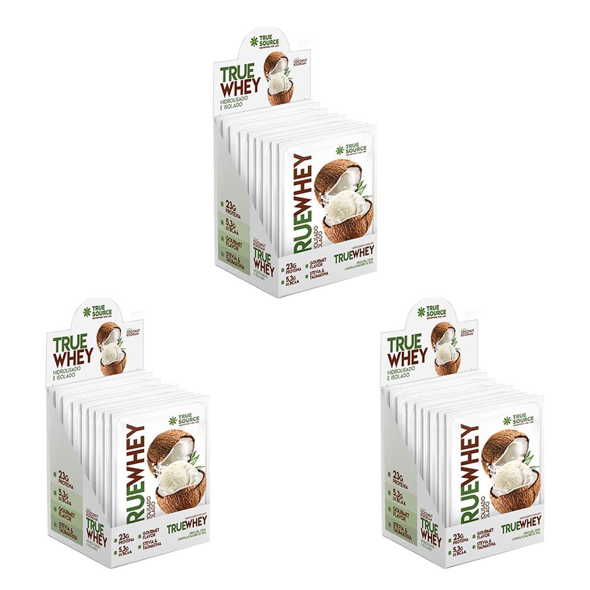 Kit 3X True Whey Hidrolisado e Isolado - 10 sach�s de 32g Coconut Ice Cream - True Source