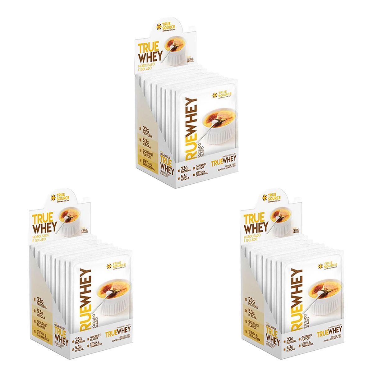 Kit 3X True Whey Hidrolisado e Isolado - 10 sach�s de 32g Vanilla Cr�me Br�ll� - True Source
