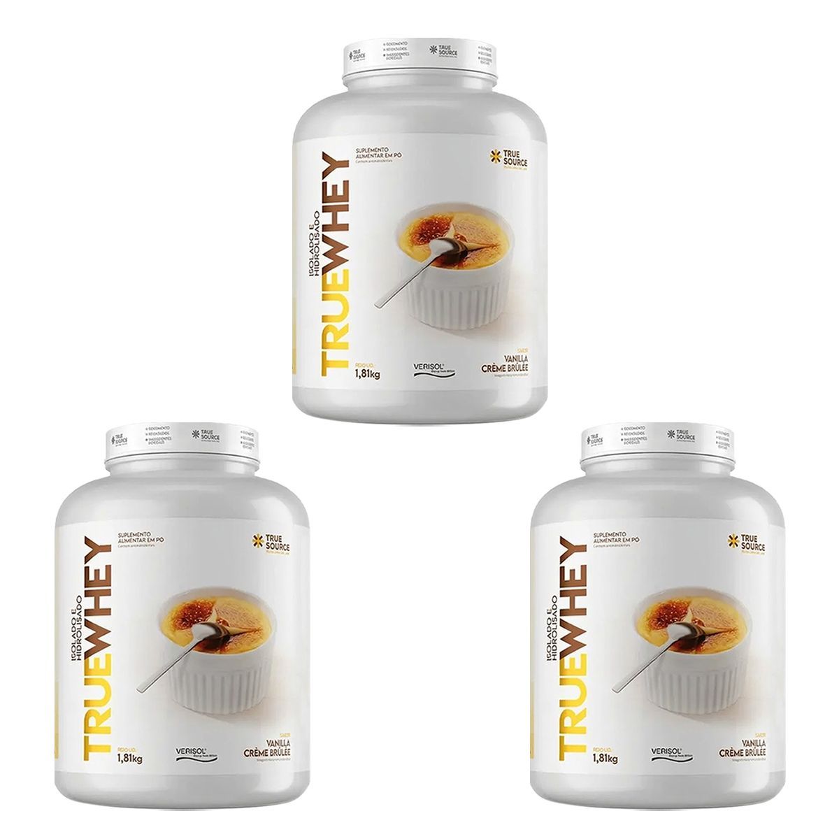 Kit 3X True Whey Protein Hidrolisado e Isolado - 1810g Vanilla Cr�me Br�ll� - True Source