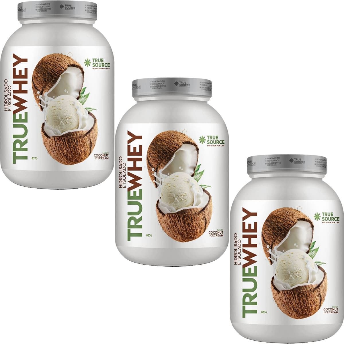 Kit 3X True Whey Protein Hidrolisado e Isolado - 837g Coconut Ice Cream - True Source