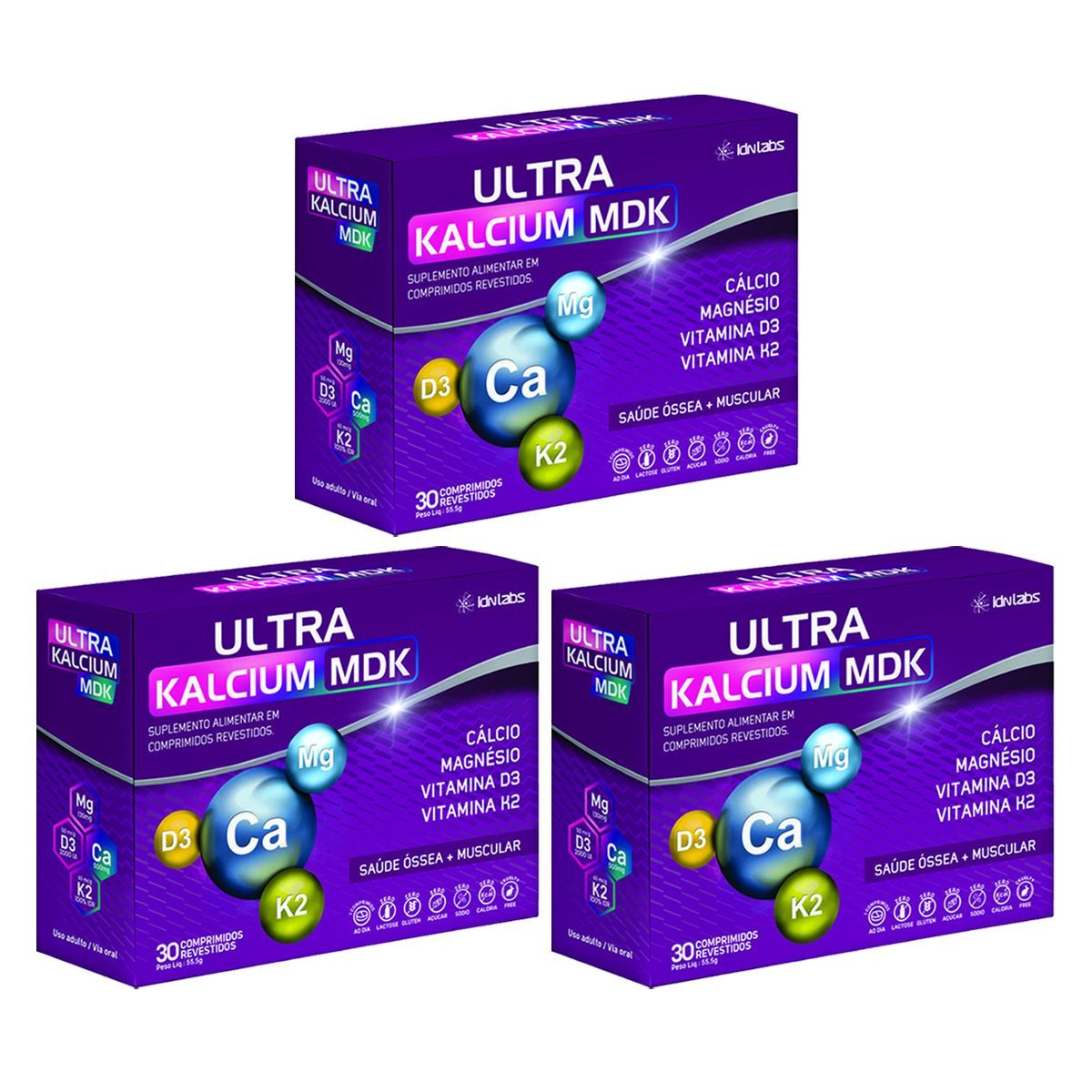 Kit 3X Ultra Kalcium Mdk Ultra Concentrado - 30 Comprimidos - IDN Labs
