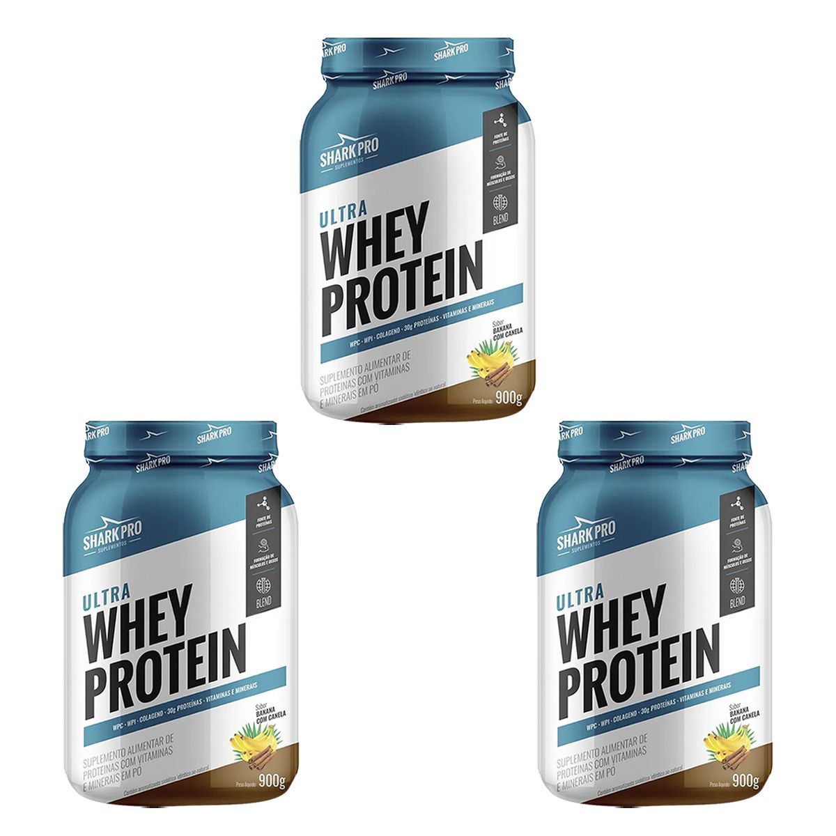 Kit 3X Ultra Whey Protein - 907g Banana com Canela - Shark Pro