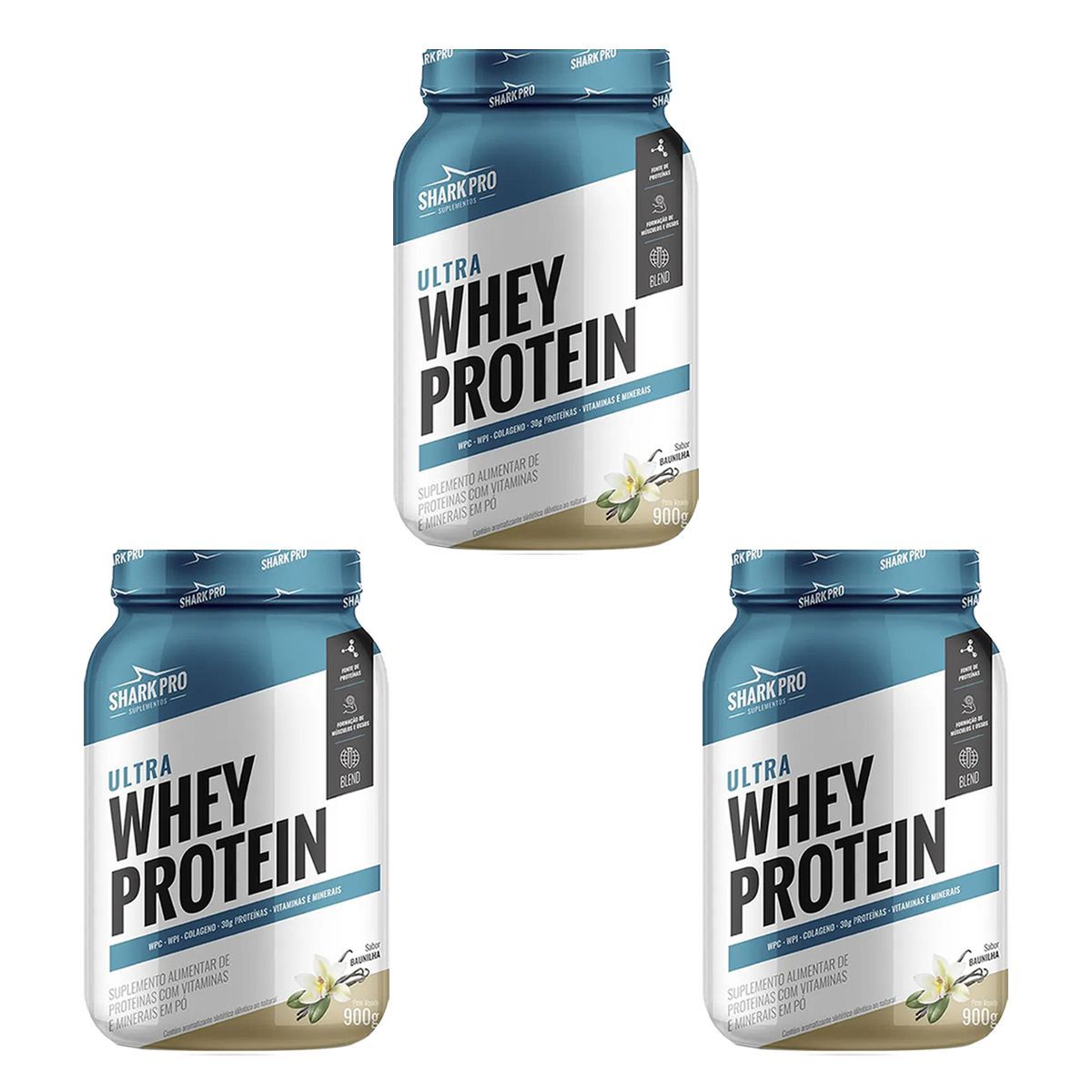Kit 3X Ultra Whey Protein - 907g Baunilha - Shark Pro