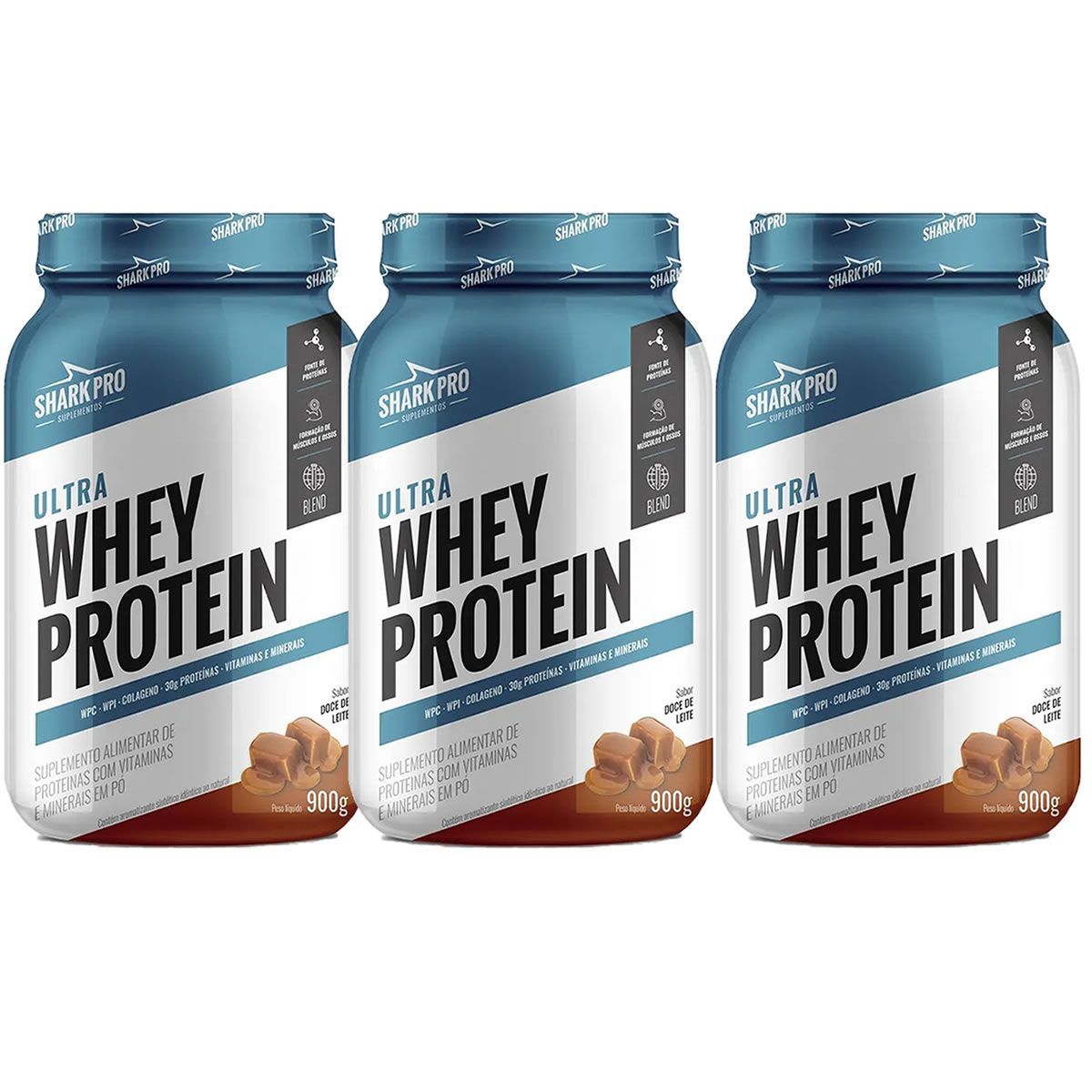 Kit 3X Ultra Whey Protein - 907g Doce de Leite - Shark Pro