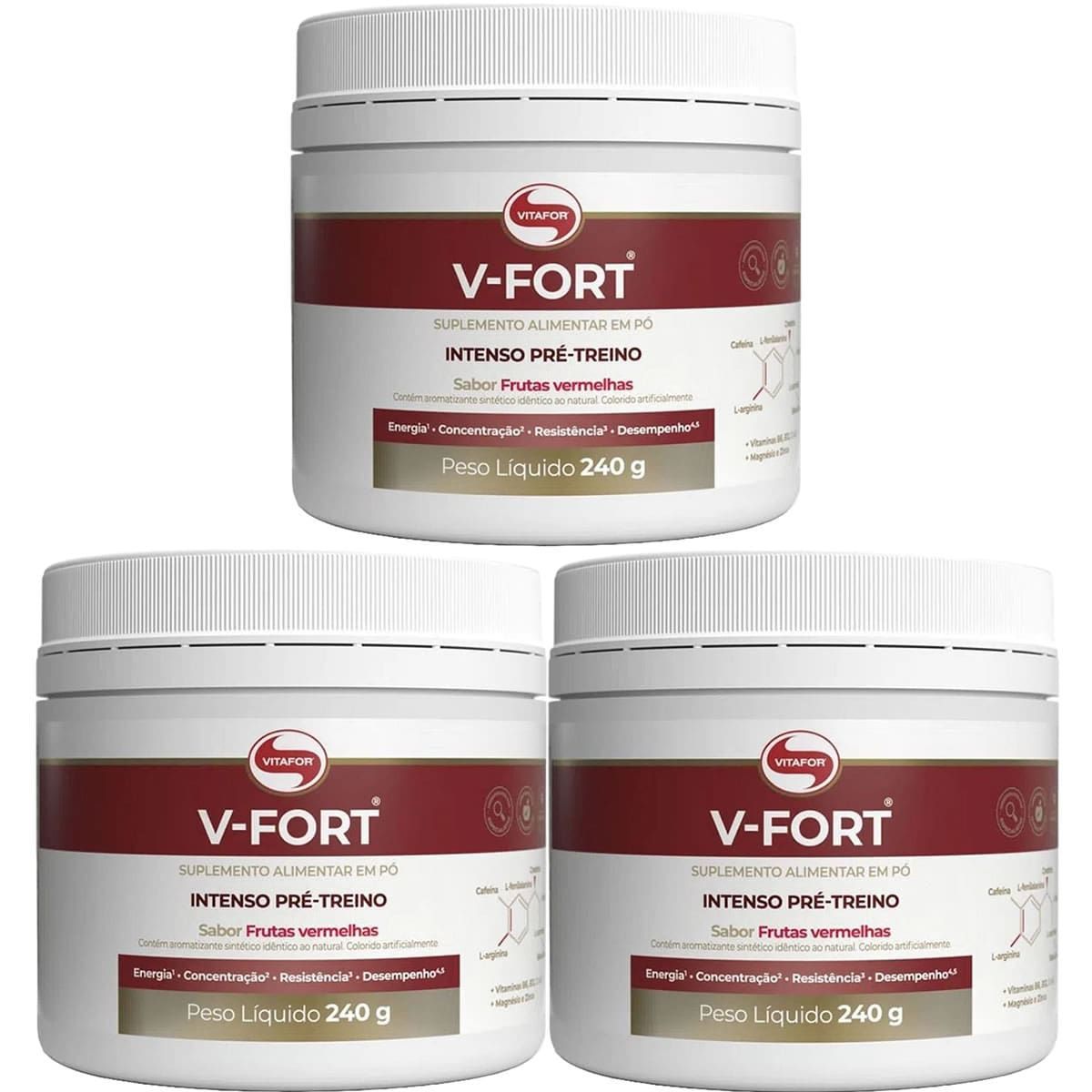 Kit 3X V-Fort - 240g Frutas Vermelhas - Vitafor