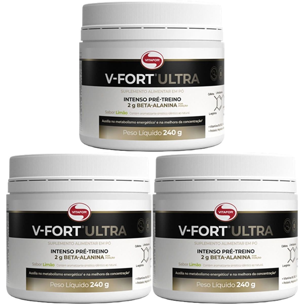 Kit 3X V - Fort Ultra  Pr� Treino -  240g Lim�o - Vitafor
