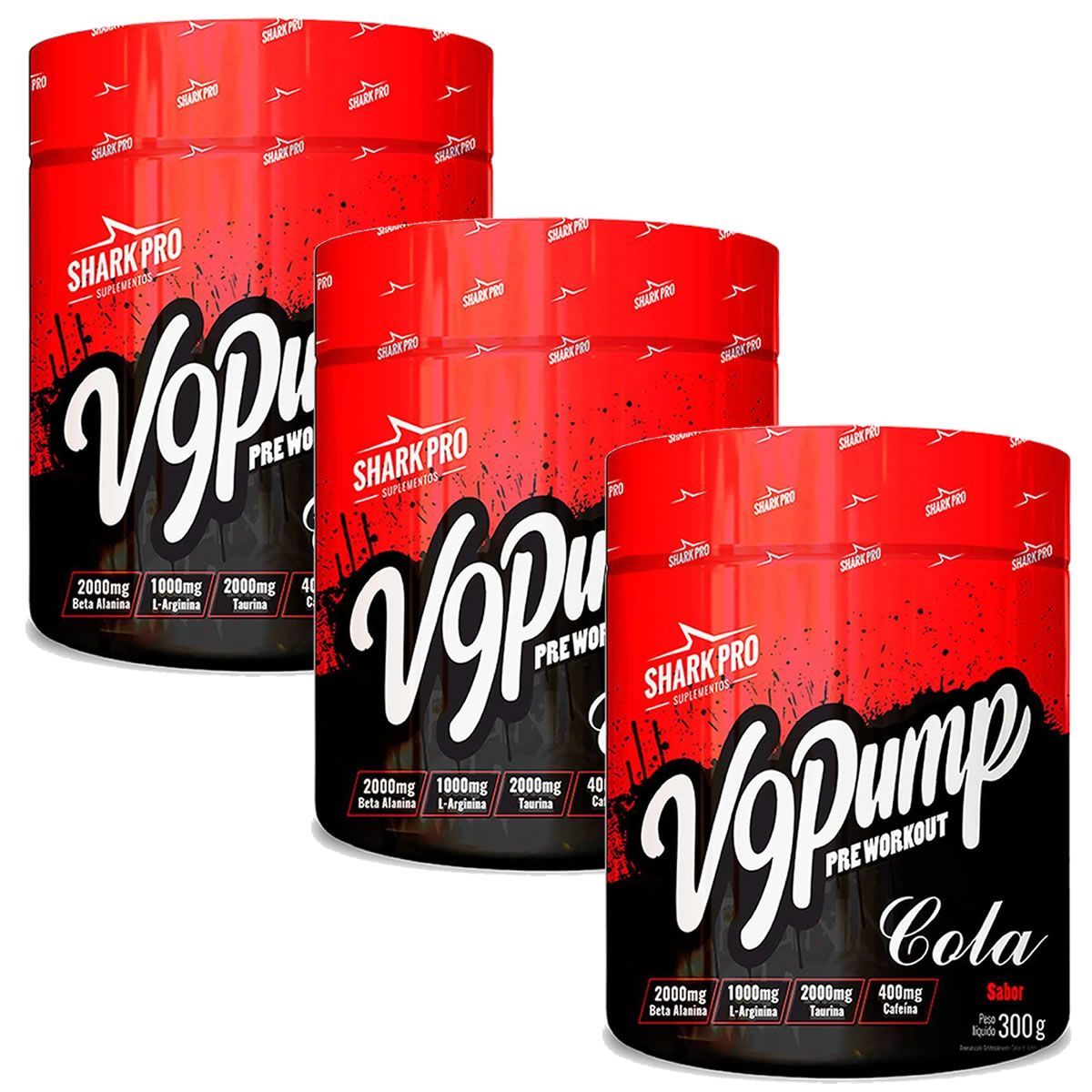 Kit 3X V9-Pump Pre Workout - 300g Cola - Shark Pro
