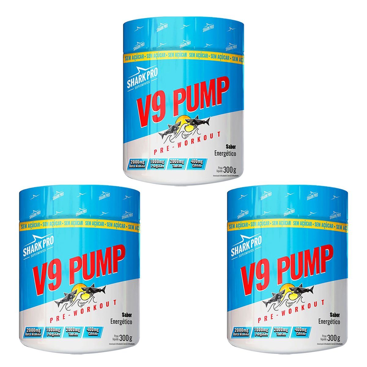 Kit 3X V9-Pump Pre Workout - 300g Energ�tico  - Shark Pro