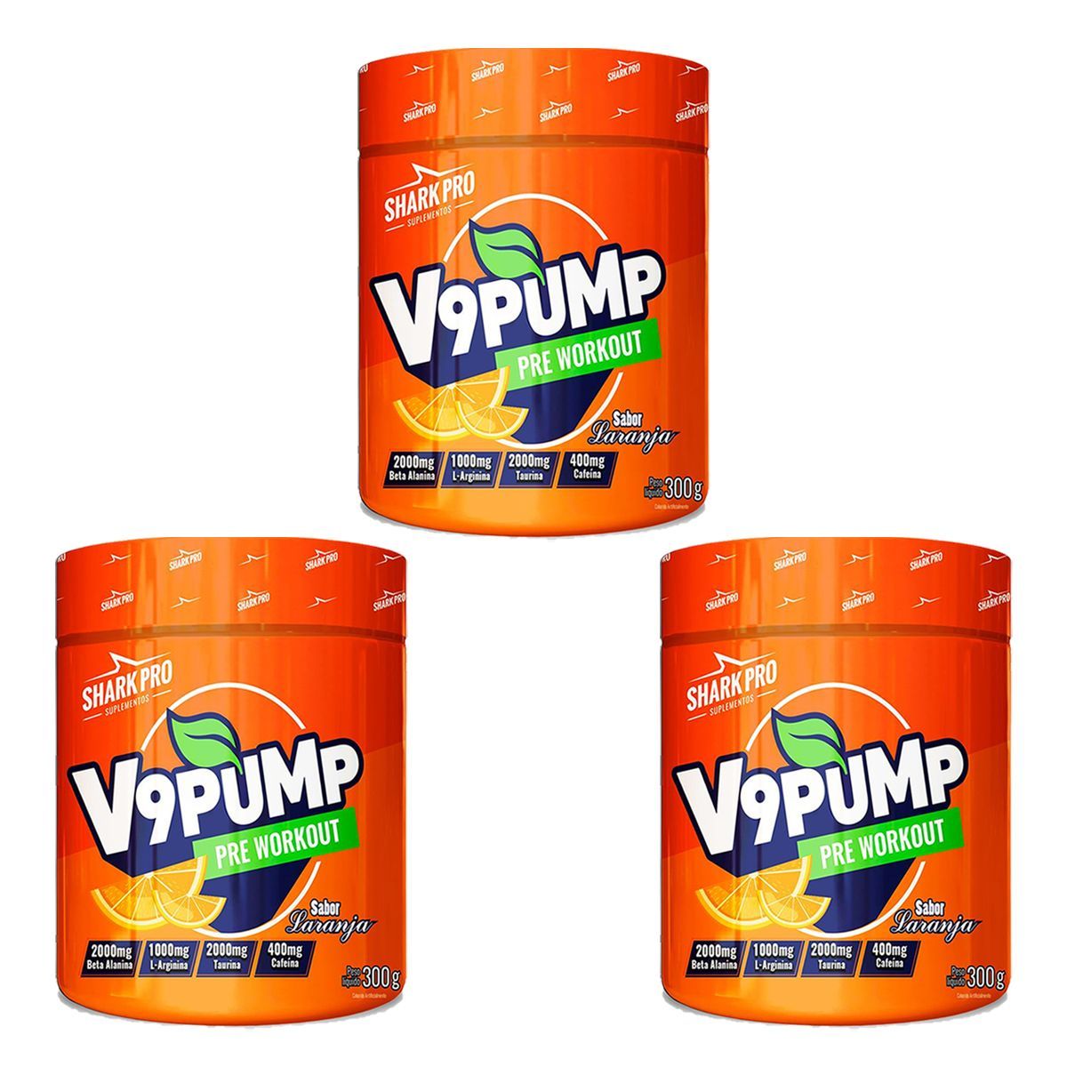 Kit 3X V9-Pump Pre Workout - 300g Laranja  - Shark Pro
