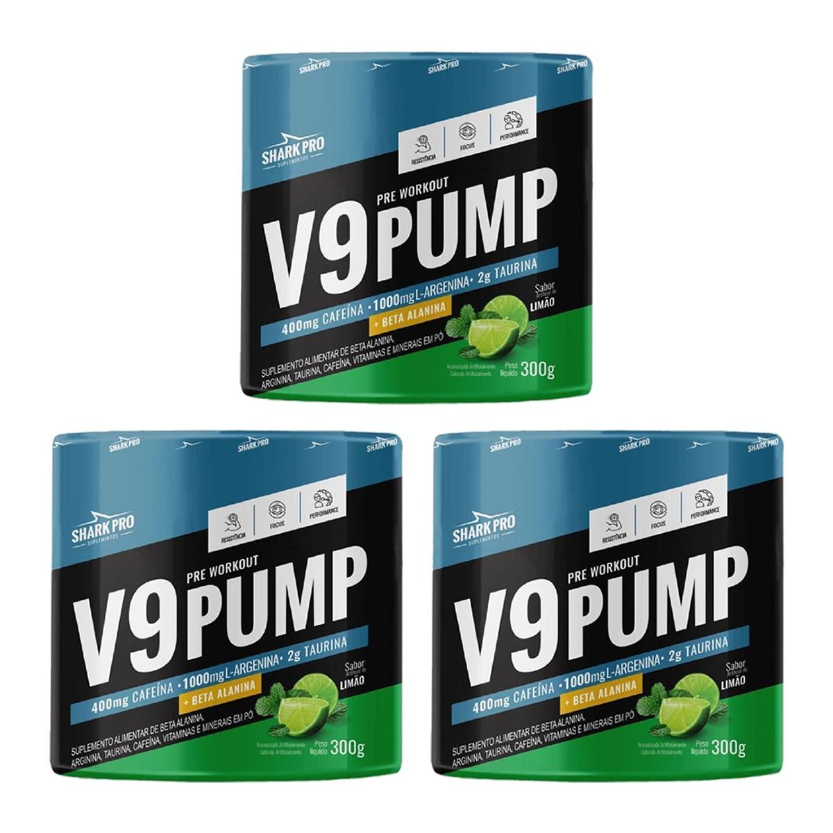 Kit 3X V9-Pump Pre Workout - 300g Lim�o - Shark Pro