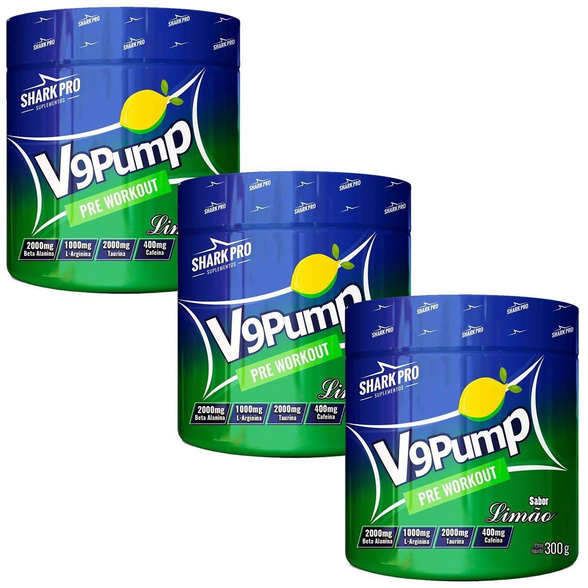 Kit 3X V9-Pump Pre Workout - 300g Lim�o - Shark Pro