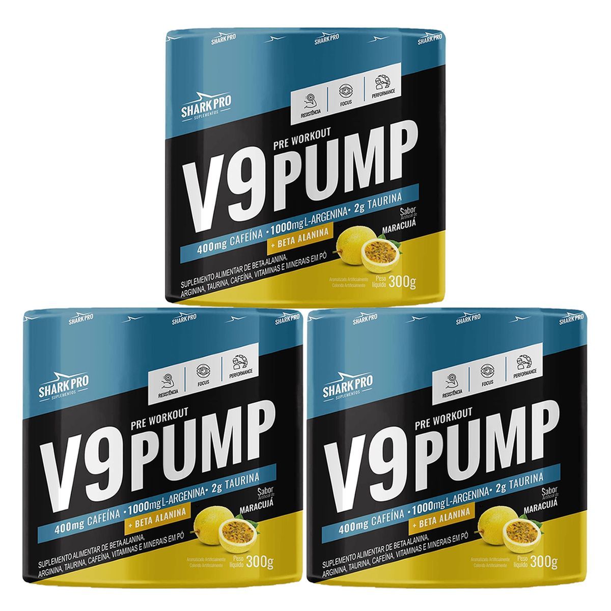 Kit 3X V9-Pump Pre Workout - 300g Maracuj� - Shark Pro