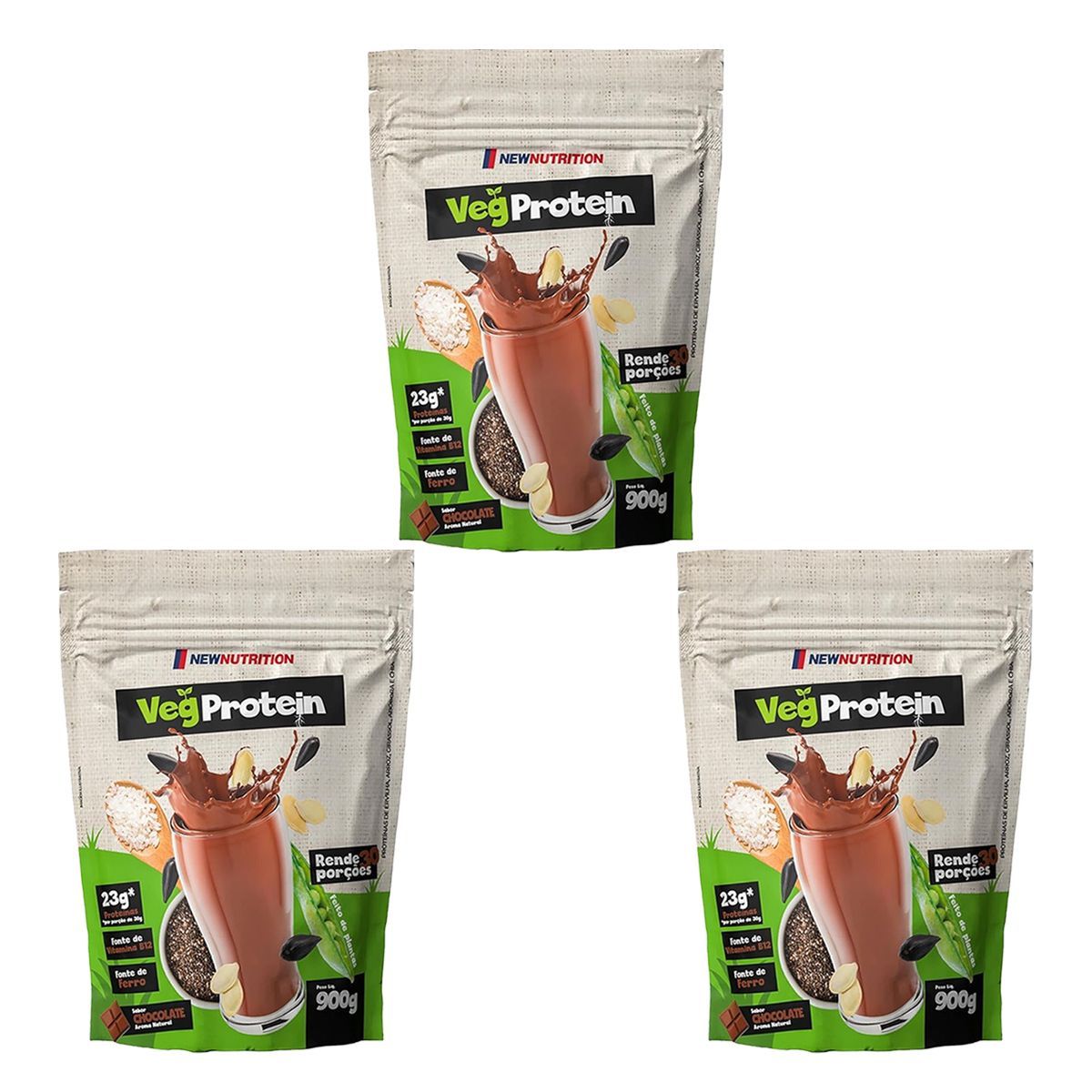 Kit 3X Veg Protein - 900g Chocolate - NewNutrition