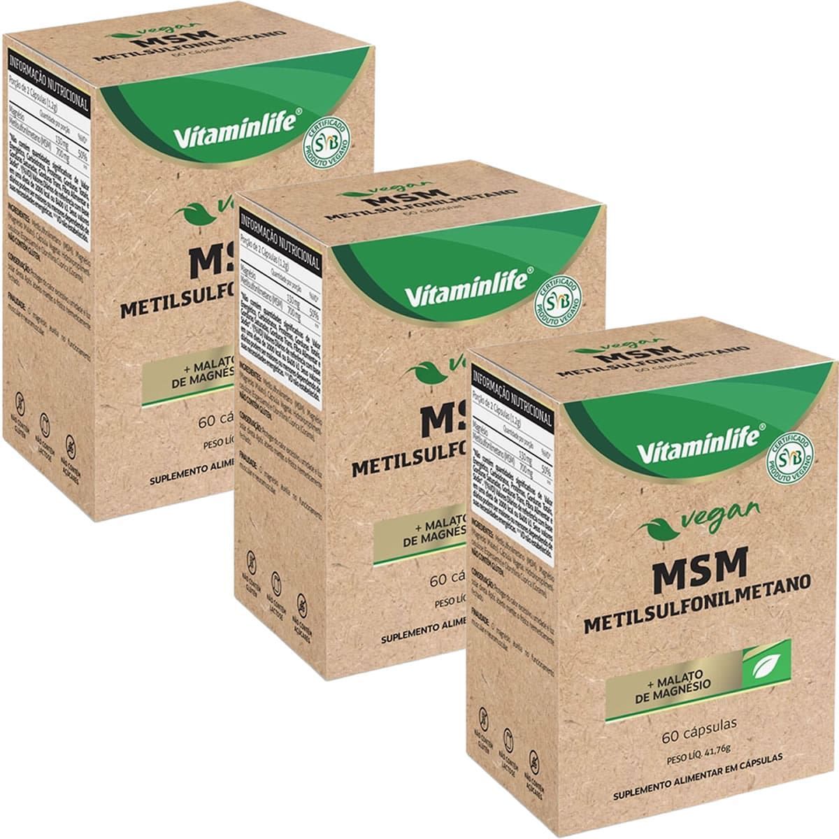 Kit 3X Vegan MSM + Malato de Magn�sio - 60 C�psulas - VitaminLife