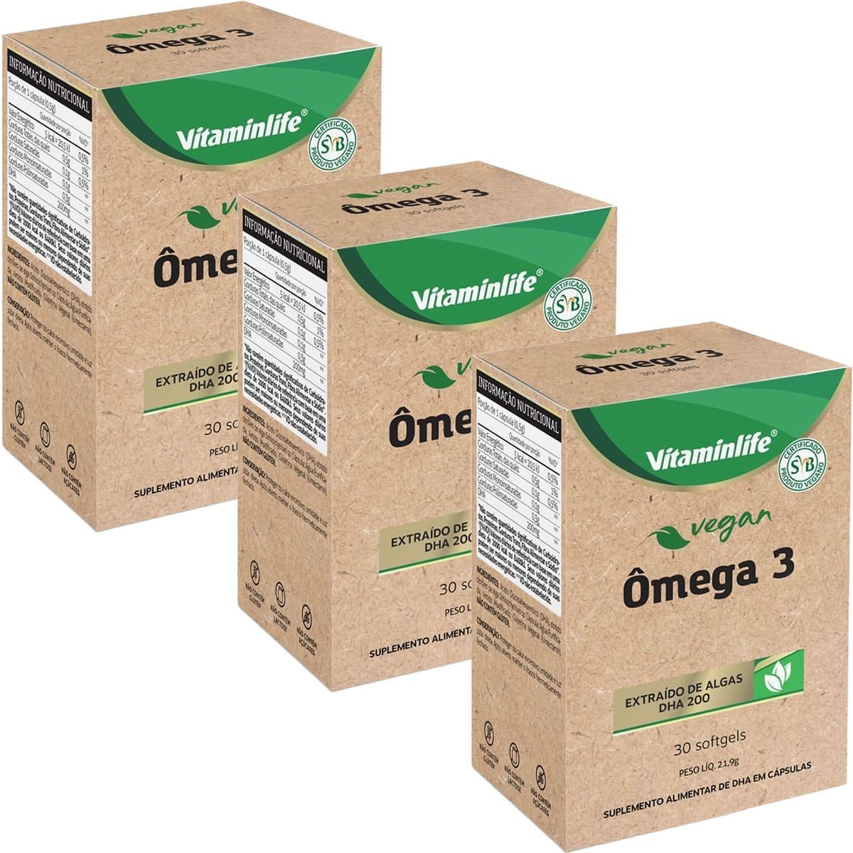 Kit 3X Vegan �mega 3 Dha - 30 Sofgel - VitaminLife