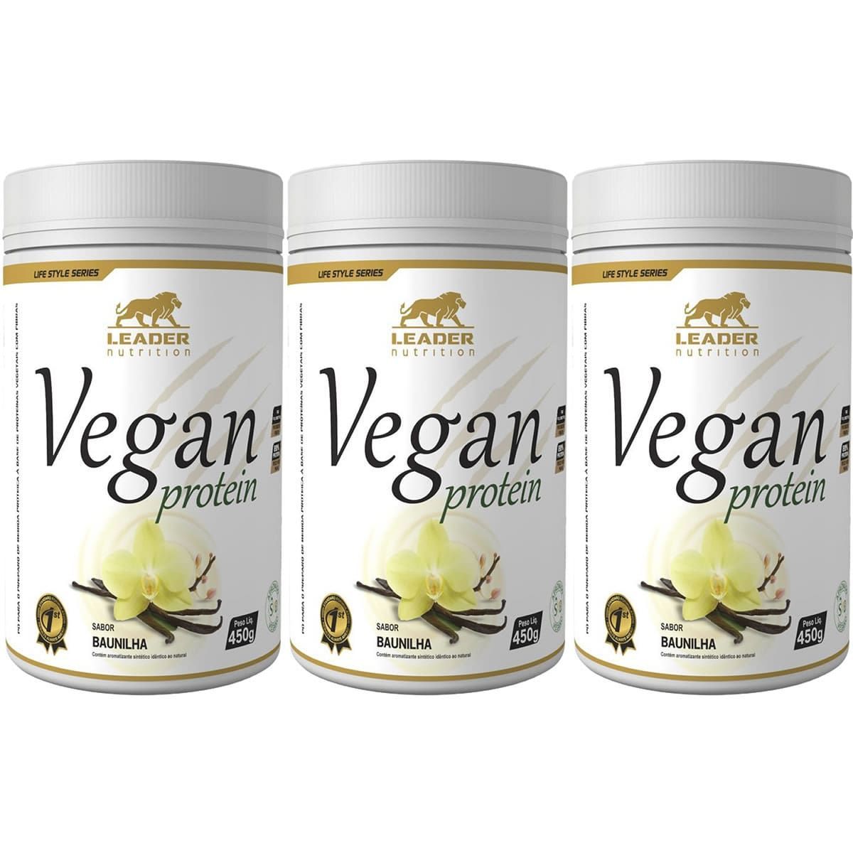 Kit 3X Vegan Protein - 450g  Baunilha - Leader Nutrition