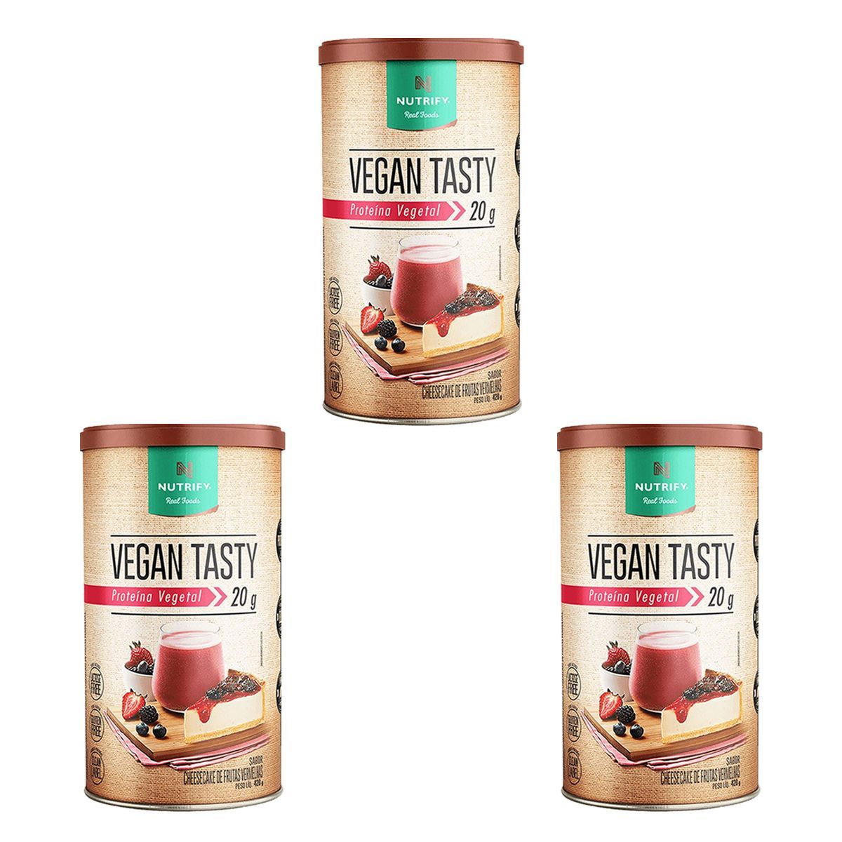 Kit 3X Vegan Tasty - 420g Cheesecake de Frutas Vermelhas - Nutrify