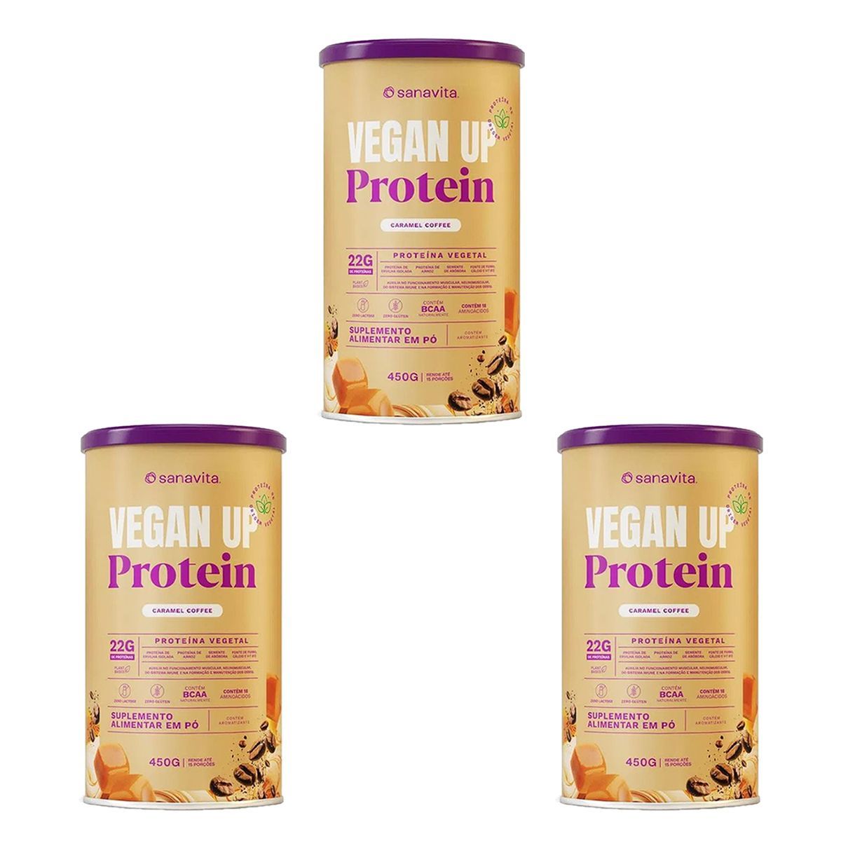 Kit 3X Vegan UP Protein - 450g Caramel Coffee - Sanavita