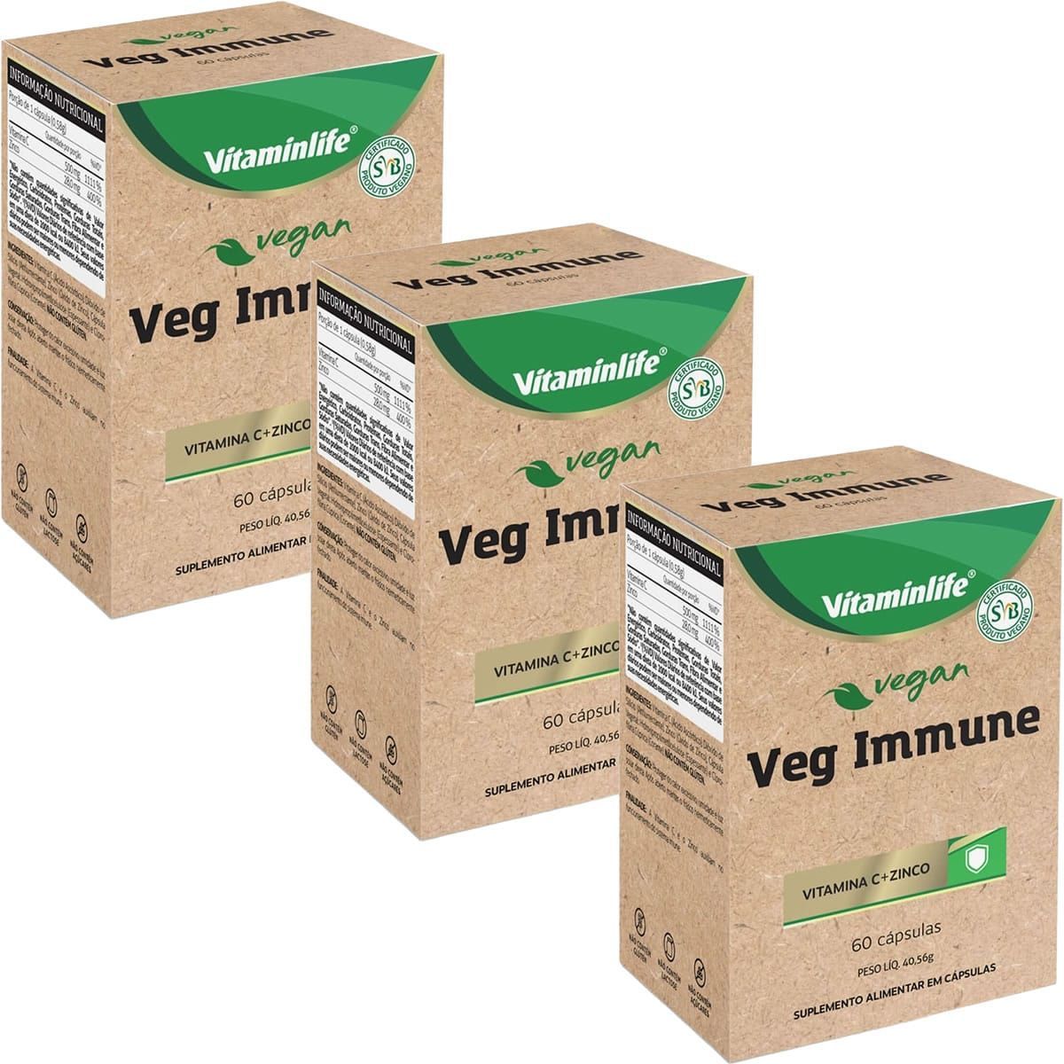Kit 3X Vegan Veg Immune Vit + Zinco - 60 C�psulas - VitaminLife
