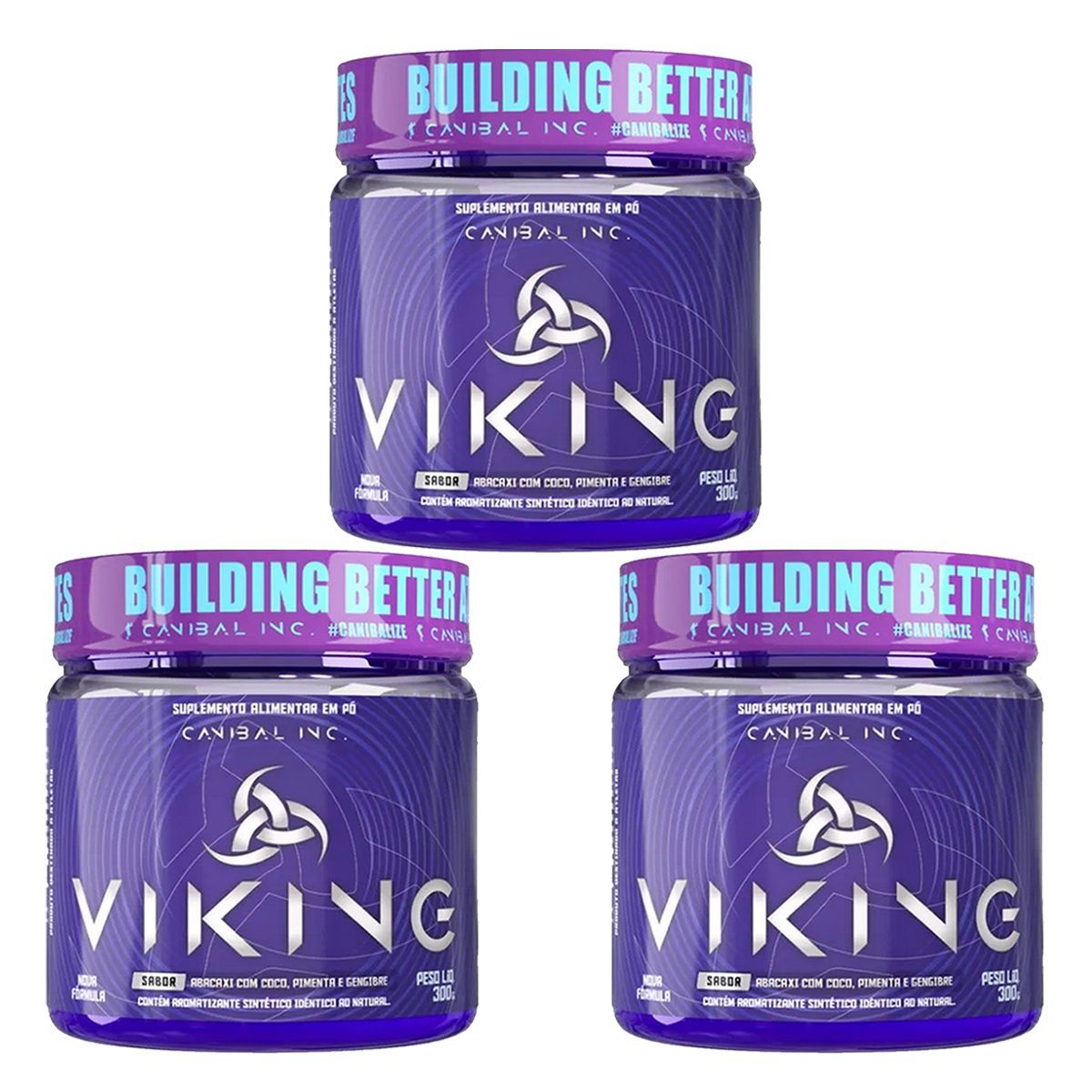 Kit 3X Viking Pre Workout - 300g Abacaxi com Coco - Canibal