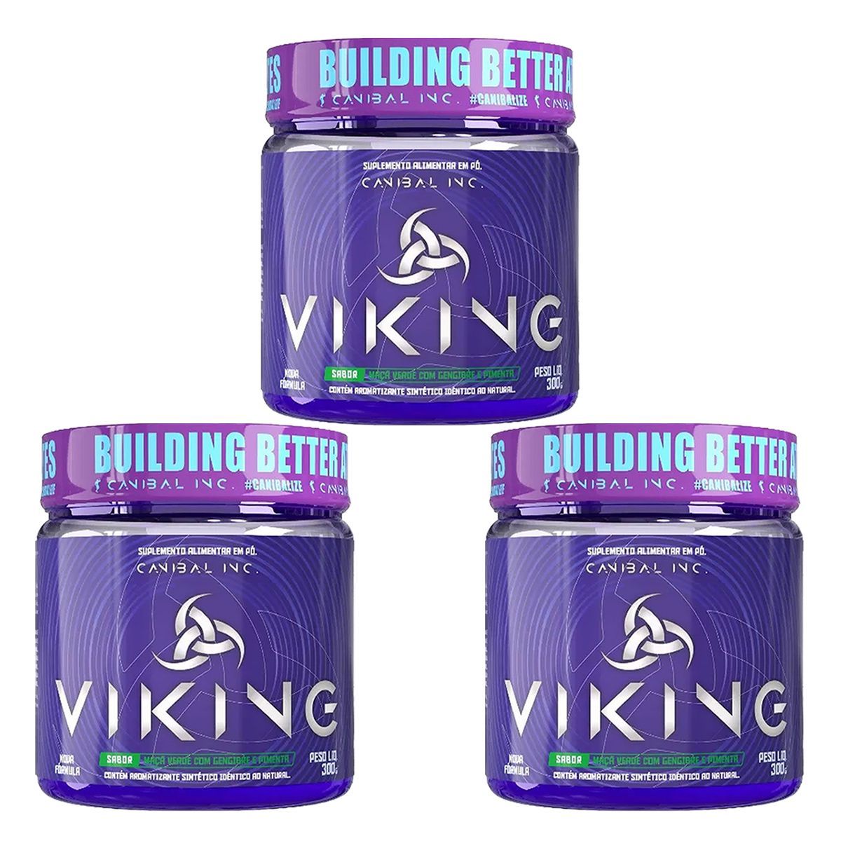 Kit 3X Viking Pre Workout - 300g Ma�� Verde - Canibal