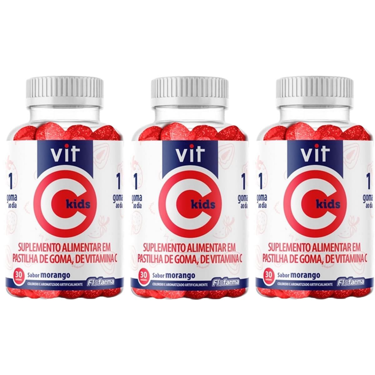 Kit 3X Vit C Kids - 30 Gomas Morango - Flofarma