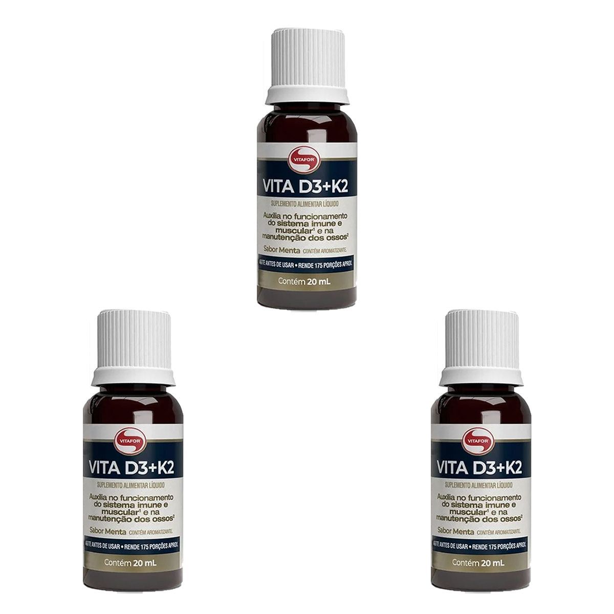 Kit 3X Vita D3 + K2 - 20ml Menta - Vitafor