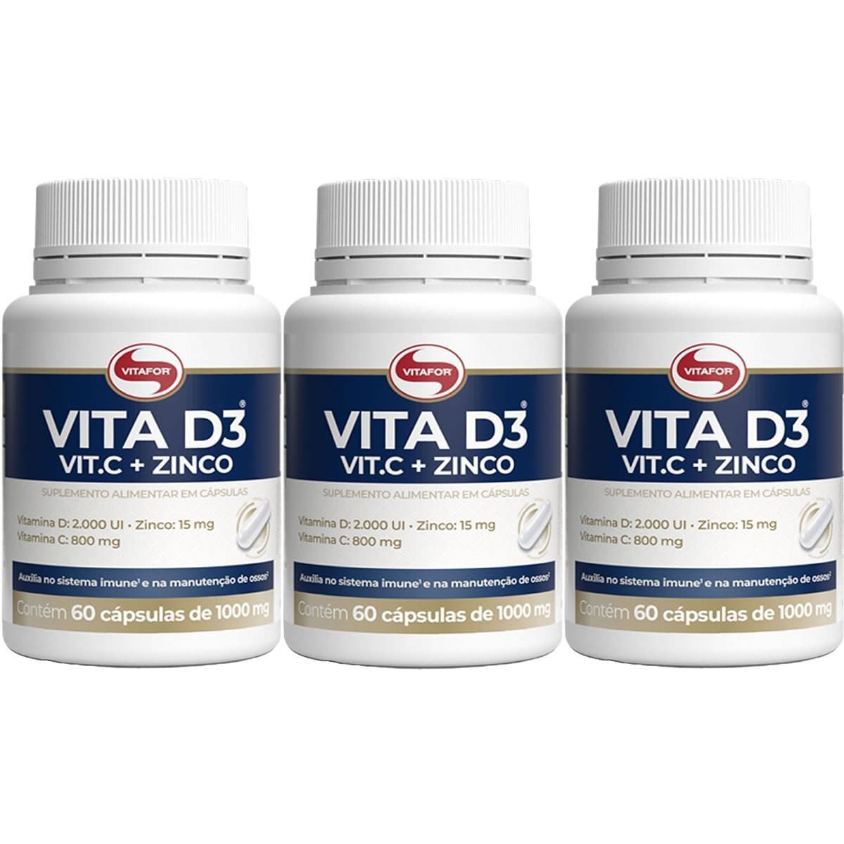 Kit 3X Vita D3 + Vit C + Zinco - 60 C�psulas - Vitafor