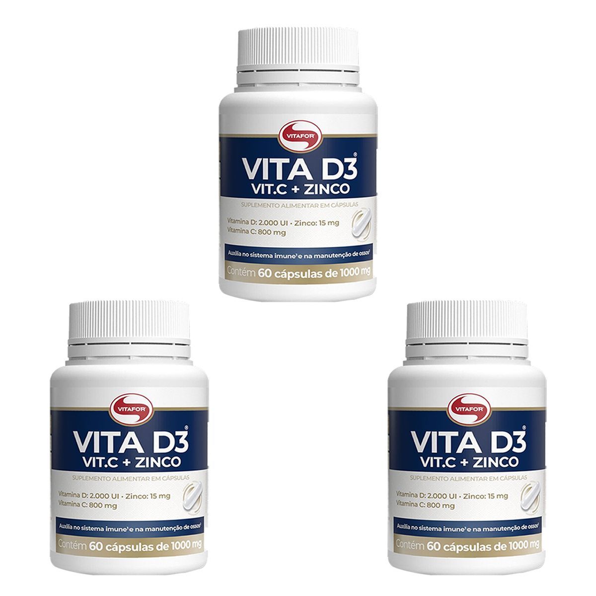 Kit 3X Vita D3 + Vit C + Zinco - 60 C�psulas - Vitafor