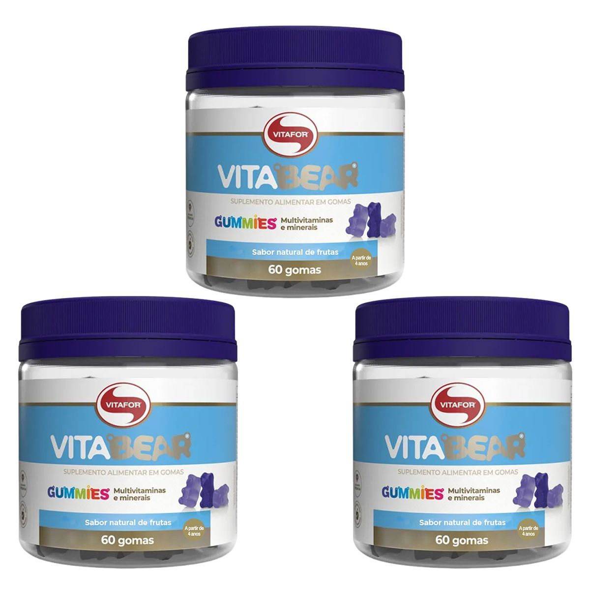 Kit 3X Vitabear - 60 Gomas Sabor Natural de Frutas  - Vitafor