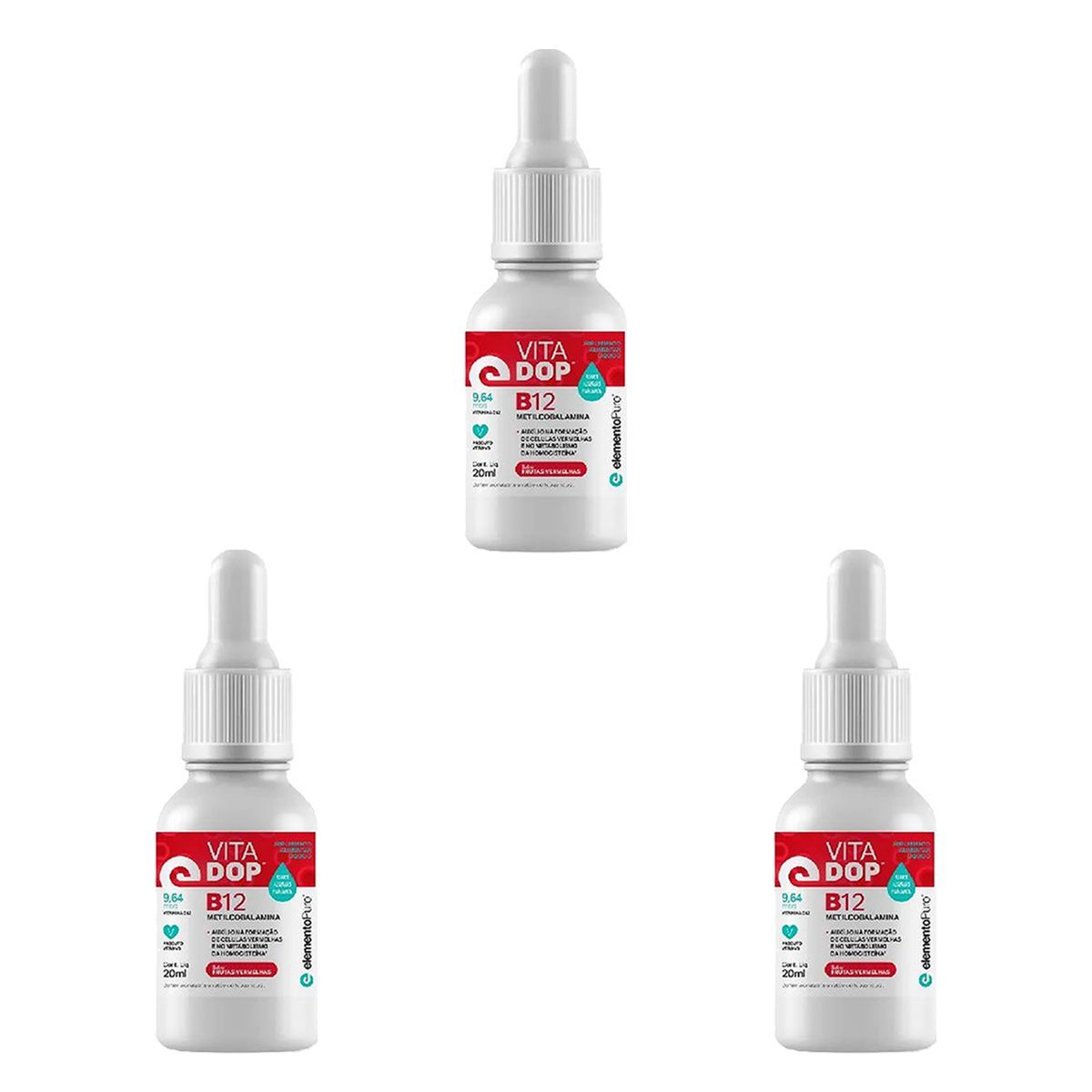 Kit 3X VitaDop B12 - 20ml Frutas Vermelhas - ElementoPuro