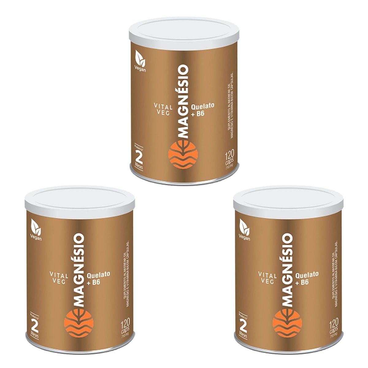 Kit 3X Vital Veg Magn�sio Quelato + Vitamina B6 - 120 C�psulas - Vital �tman