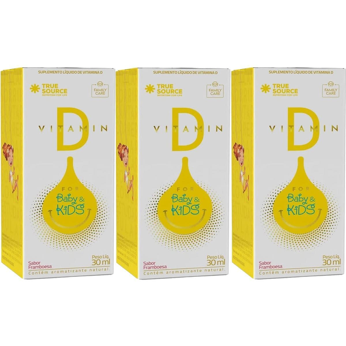 Kit 3X Vitamin D. For Baby & Kids - 30ml Framboesa - True Source