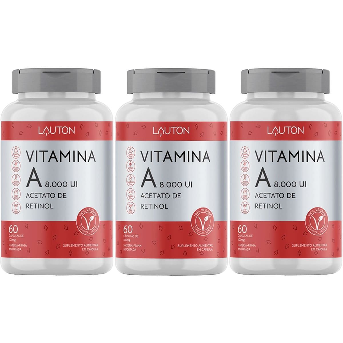 Kit 3X Vitamina A 8.000UI Acetato de Retinol - 60 C�psulas - Lauton Nutrition