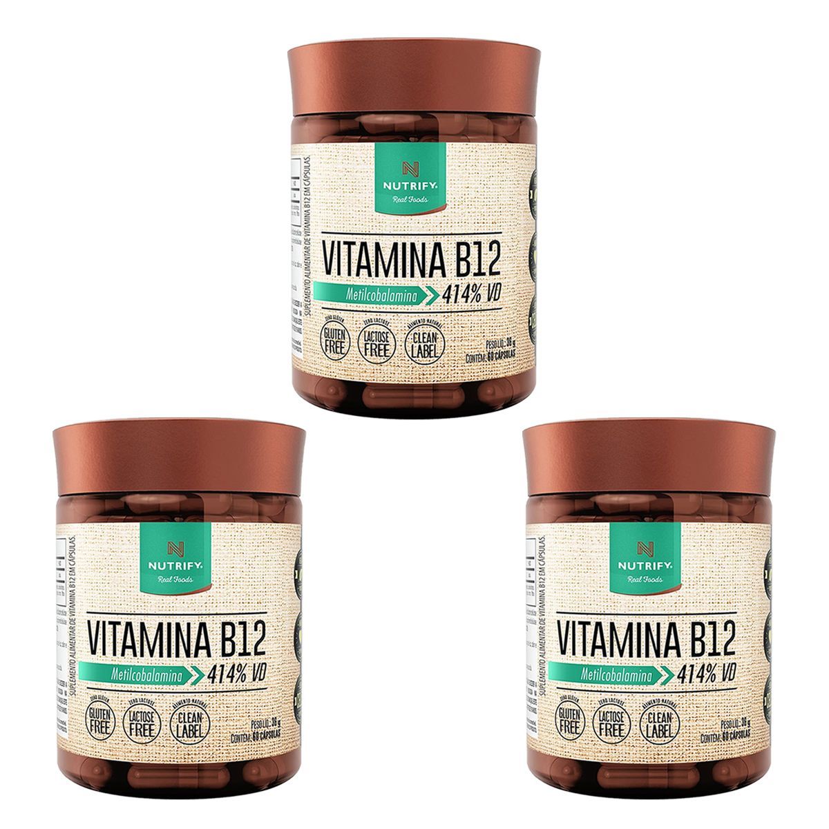 Kit 3X Vitamina B12 - 60 C�psulas - Nutrify