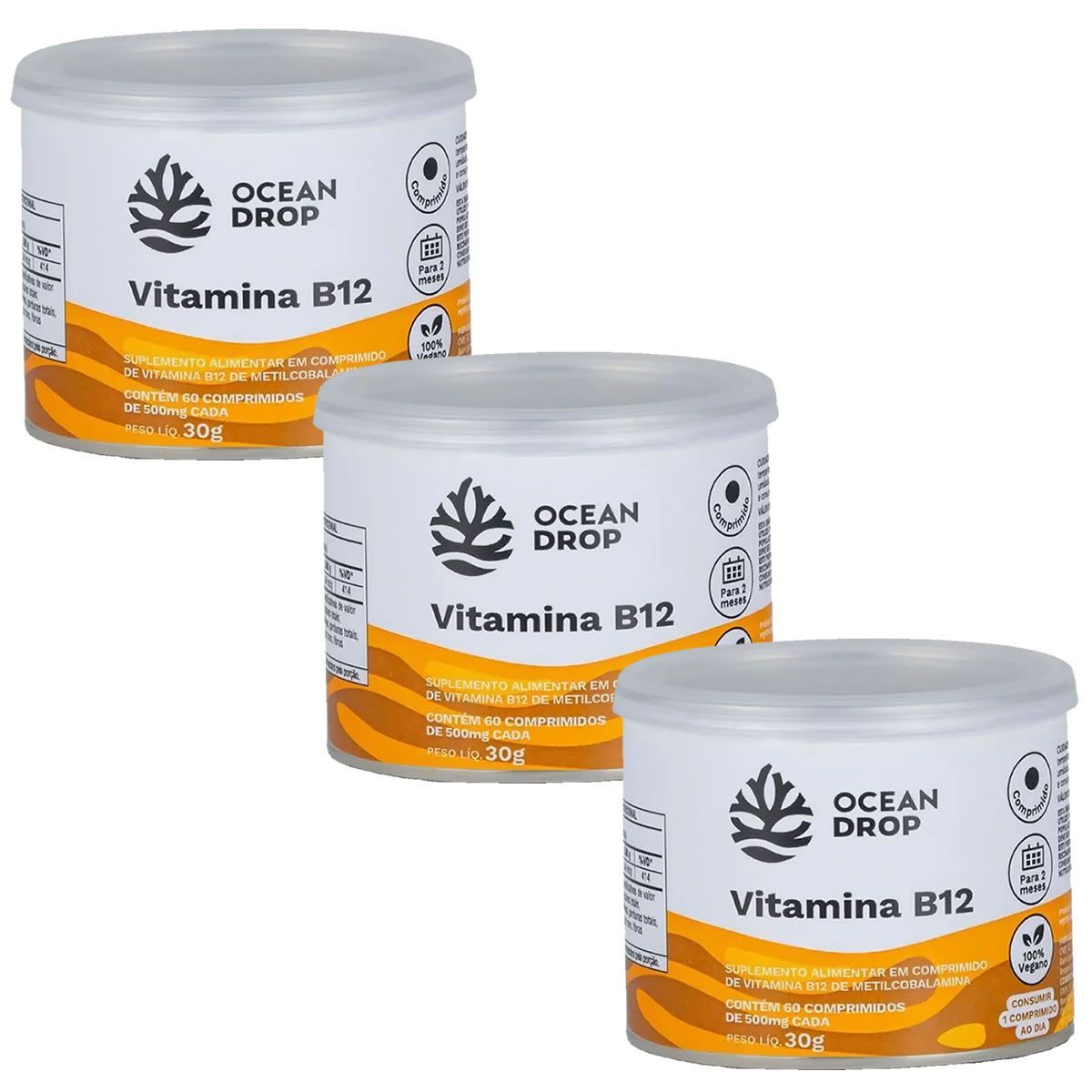 Kit 3X Vitamina B12 - 60 Comprimidos - Ocean Drop