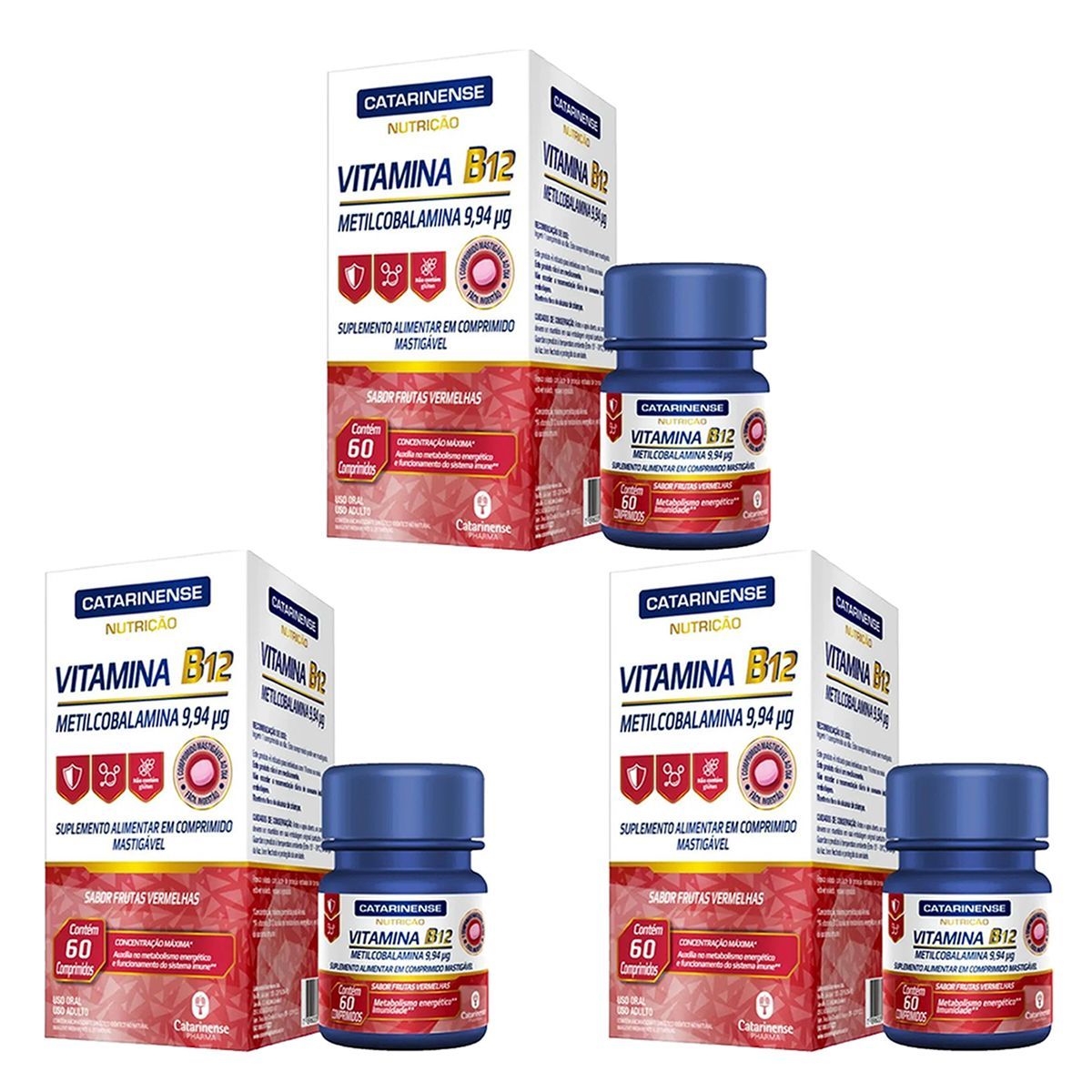 Kit 3X Vitamina B12 Metilcobalamina - 60 Comprimidos - Catarinense