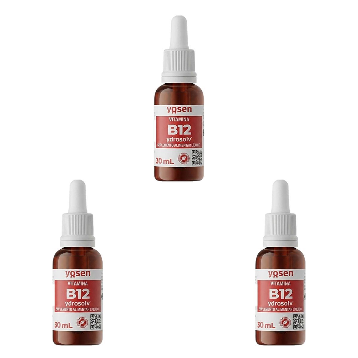 Kit 3X Vitamina B12 Ydrosolv - 30ml Gotas Sem Sabor - Yosen