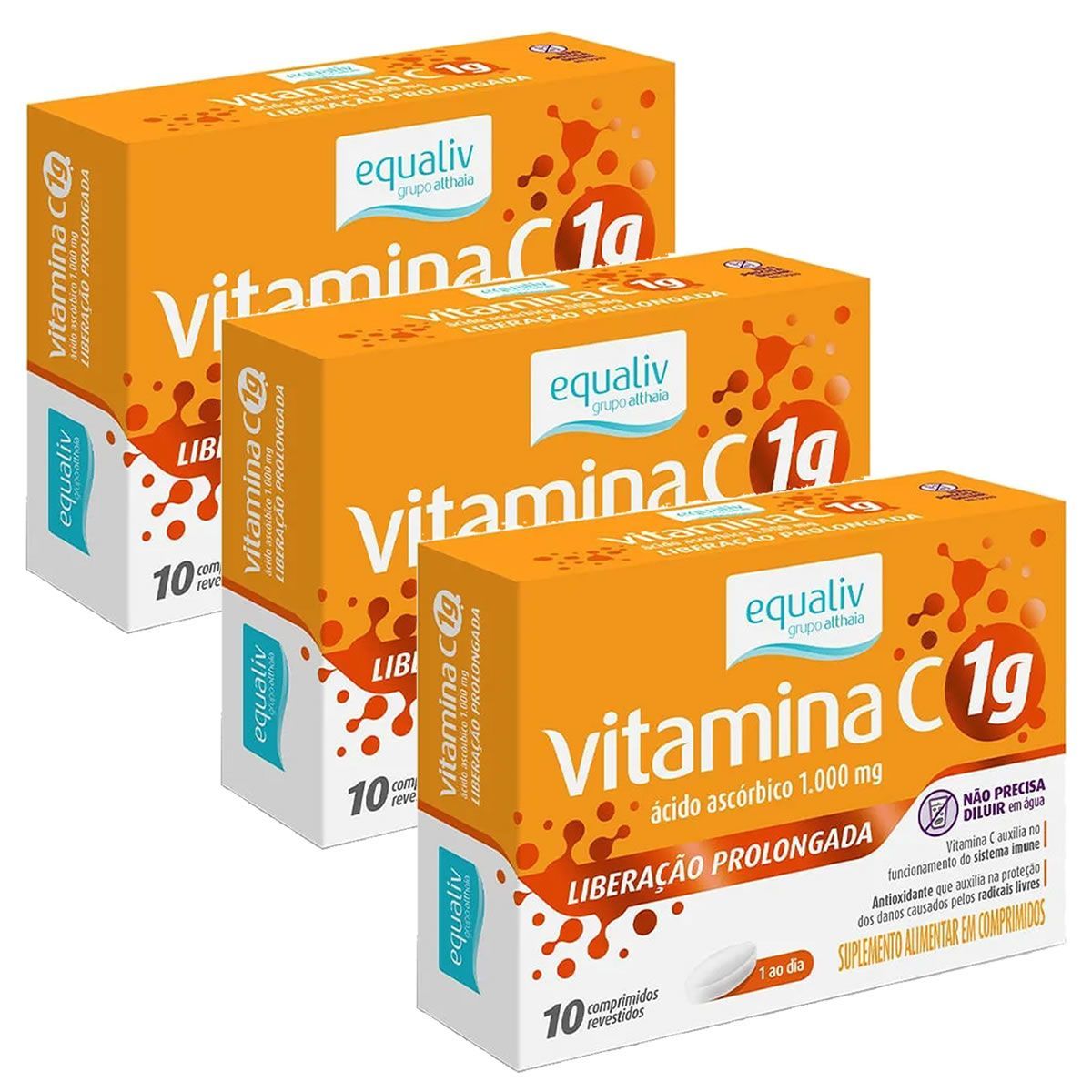 Kit 3X Vitamina C 1g - 10 Comprimidos - Equaliv
