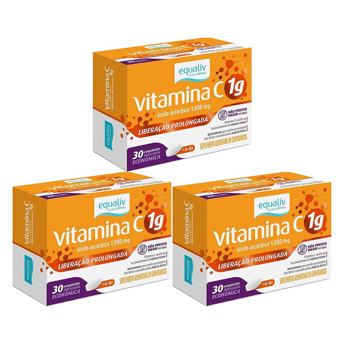 Kit 3X Vitamina C 1g - 30 Comprimidos - Equaliv