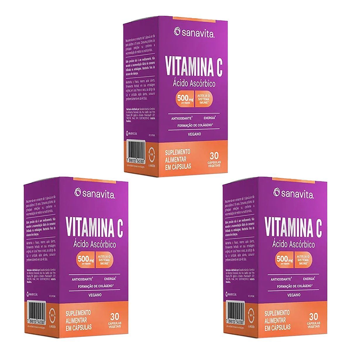 Kit 3X Vitamina C - 30 C�psulas - Sanavita