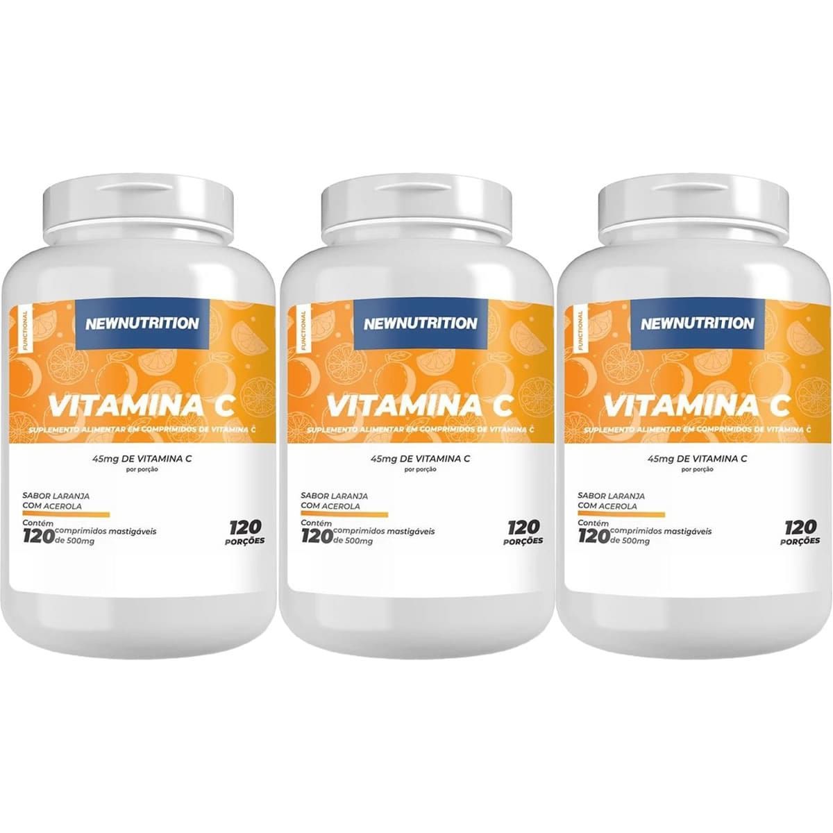 Kit 3X Vitamina C 45mg  - 120 Comprimidos Mastig�veis Laranja com Acerola - NewNutrition
