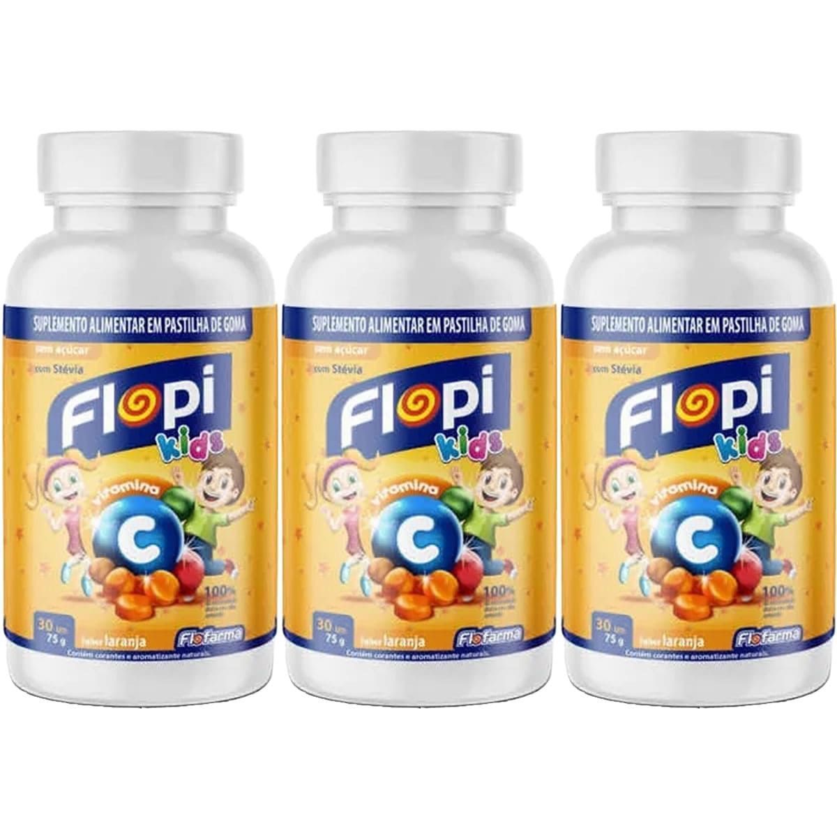 Kit 3X Vitamina C Flopi Kids - 30 Gelatinas Laranja - Flofarma